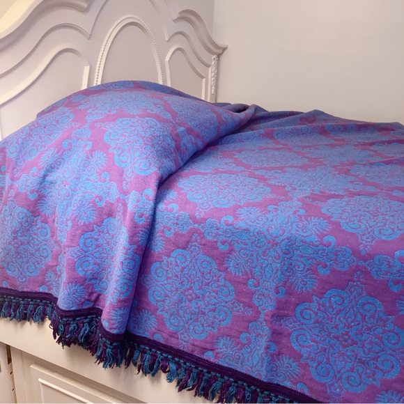Mid Century Double Woven Jacquard Tapestry Bedspread Made Spain Queen Purple